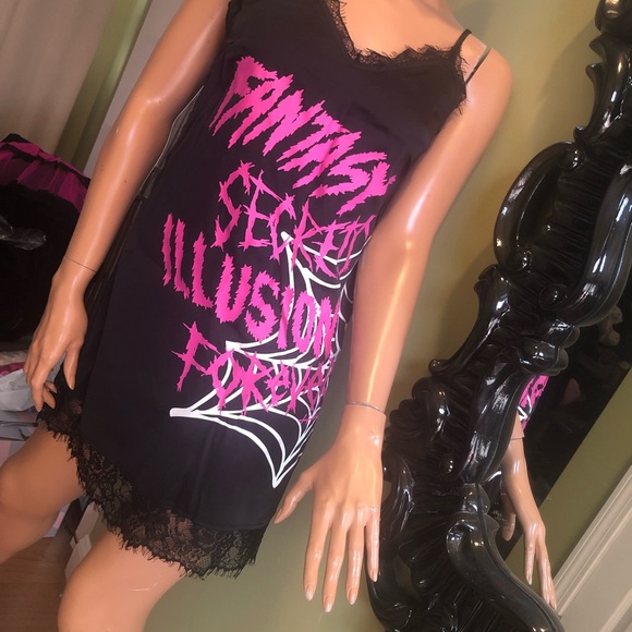 Goth gothic punk spiderweb black slip dress S nwt fantasy secrets illusion - Picture 8 of 9